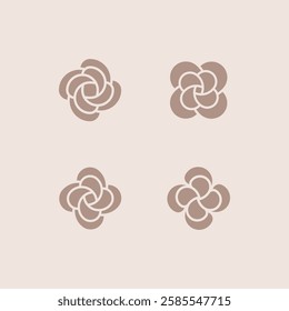 Flower bud with spiral element. Set of 4 geometric shape. Modern linear design print. Modern abstract linear compositions and graphic design elements.