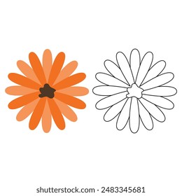 Flower and Flower Buds Coloring Page (outline and color)