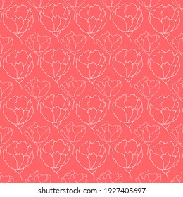 Blütenknospenkontur, Vektorgrafik, nahtlos, botanische Illustrationsköpfe von Blumen auf kontrastierendem Hintergrund