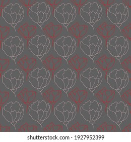 flower buds contour vector seamless pattern botanical illustration heads of flowers on a contrasting background