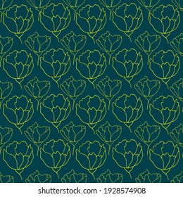 flower buds contour vector seamless pattern botanical illustration heads of flowers on a contrasting background