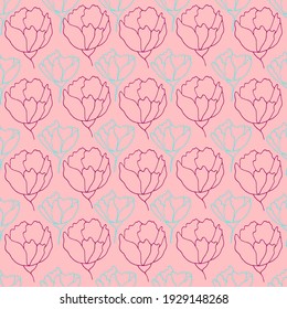 los brotes de flores contorno vector patrón sin fisuras cabeza de flores en un fondo contrastante