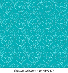 flower buds contour vector seamless pattern botanical illustration heads of flowers on a contrasting background