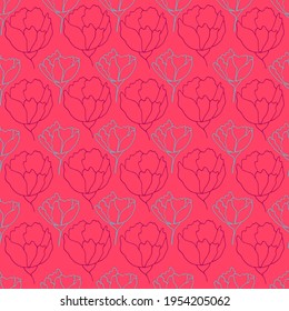 flower buds contour vector seamless pattern botanical illustration heads of flowers on a contrasting background