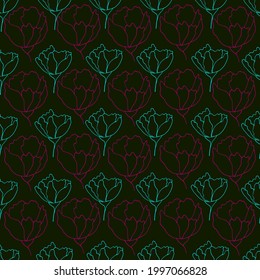 los brotes de flores contorno vector patrón sin fisuras cabeza de flores en un fondo contrastante