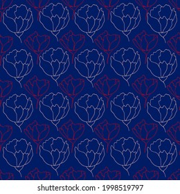 flower buds contour vector seamless pattern botanical illustration heads of flowers on a contrasting background