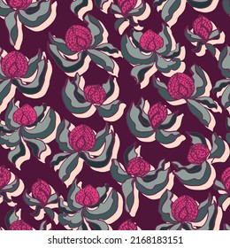 flower buds with foliage botanical vector seamless pattern