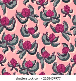flower buds with foliage botanical vector seamless pattern