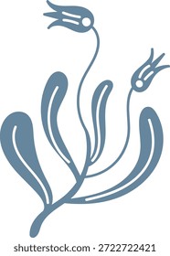 Brotos florais com haste longa e folhas curvas em linhagem limpa com formas lisas. Símbolo de crescimento, elegância e decoração da natureza para marca e embalagem. Ilustração de vetor de desenhos animados.