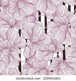Flower buds seamless pattern ornament. Line style. Floral vintage outline endless background. Design for fabric, textile print, wrapping, cover. Vector illustration