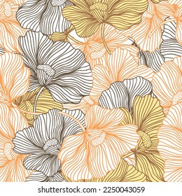 Las flores se inundan en el adorno de patrones. Estilo de línea. Fondo interminable del contorno vintage floral. Diseño para tela, impresión textil, envoltura, cubierta. Ilustración del vector