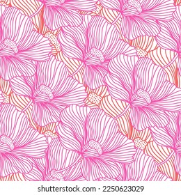 Flower buds seamless pattern ornament. Line style. Floral vintage outline endless background. Design for fabric, textile print, wrapping, cover. Vector illustration