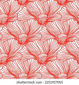 Flower buds seamless pattern ornament. Line style. Floral vintage outline endless background. Design for fabric, textile print, wrapping, cover. Vector illustration