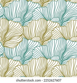 Flower buds seamless pattern ornament. Line style. Floral vintage outline endless background. Design for fabric, textile print, wrapping, cover. Vector illustration