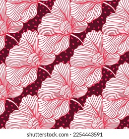 Flower buds seamless pattern ornament. Line style. Floral vintage outline endless background. Design for fabric, textile print, wrapping, cover. Vector illustration