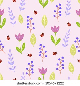 Flower bug seamless pattern vector
