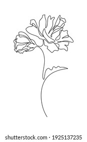 Flower bunch in continuous line art drawing style. Hibiscus bud and open flower black linear sketch isolated on white background. Vector illustration