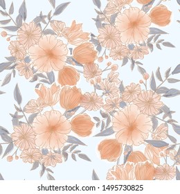 flower bunch seamless pattern illustration vector by freehand drawn,art by watercolor technique,for wedding card or banner background
