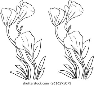 flower bunch vector line art 