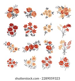 Flower bunches red vector set