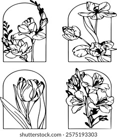 Flower bundles silhouettes vector illustrator design 