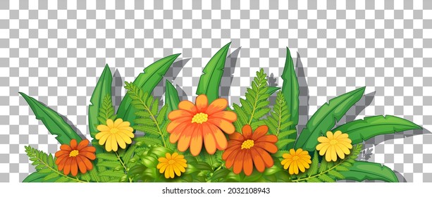 Flower bush with leaves on transparent background illustration