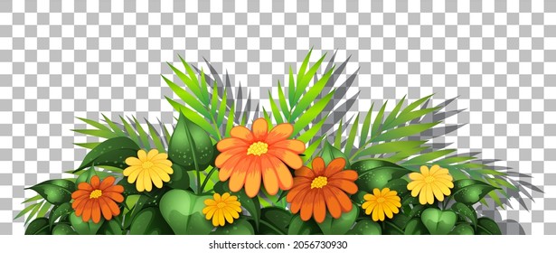 Flower bush with leaves on transparent background illustration