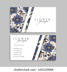 Flower business cards blue background