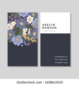 Flower business cards blue background