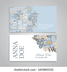 Flower business cards light blue