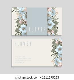 Flower business cards. light blue design   