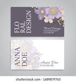 Flower business cards purple flowers