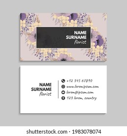 Flower business cards purple flowers