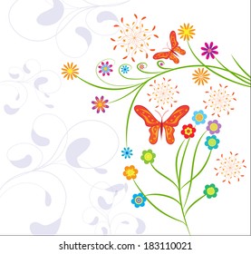 Fondo de flores y mariposas