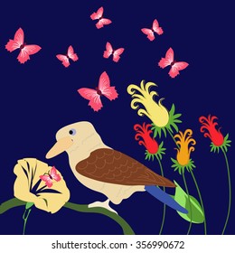 flower and butterflies pattern bird