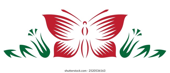Flor con mariposa en estilo abstracto. Elemento de diseño de Vector para decoración, tatuaje, viñeta.