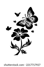 flower butterfly butterflies flower silhouette wall sticker art decal for wall décor 