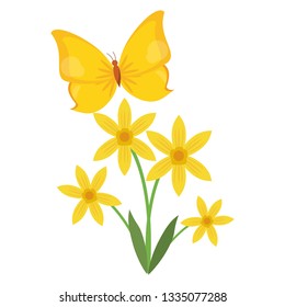 flower with butterfly cartoon
