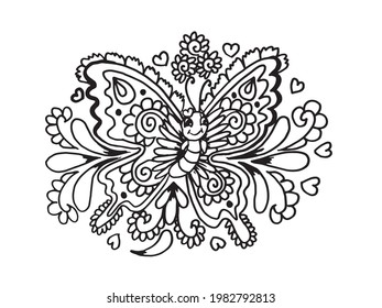 PÁGINA DE COLORES DE FLORES Y MARIPOSAS, DISEÑO DE VECTORES,
