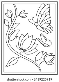 Flower butterfly designed in coloring page vector 
