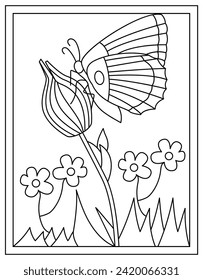 Flower butterfly designed in coloring page vector 