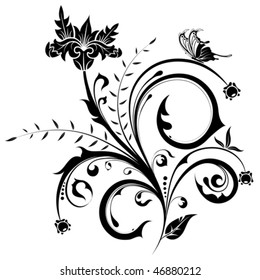 Flower with butterfly, element for design, vector illustration
