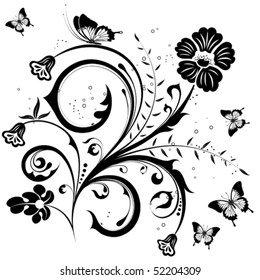 Flower with butterfly, element for design, vector illustration.