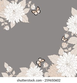 Flower and Butterfly Frame with Gray Background