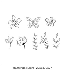 Flower and Butterfly Garden Lineart for coloring book, beauty and bothany content. black and white art line 