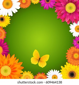 Flower And Butterfly With Gradient Mesh, Vector Illustration