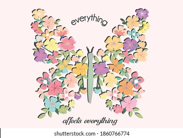 flower butterfly hand drawn design vector with colorful flowers in butterfly shape illustartion