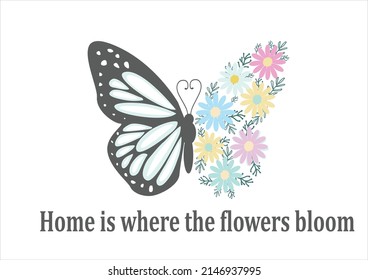 flower butterfly hand drawn design vector