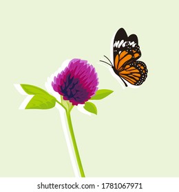 vector de diseño de ilustración de flor y mariposa
