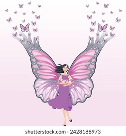 Flower and Butterfly Illustration With a Woman Inside a Butterfly 